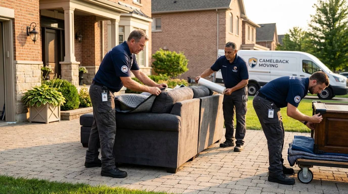 Large estate moving crew wrapping furniture in Tomball, TX