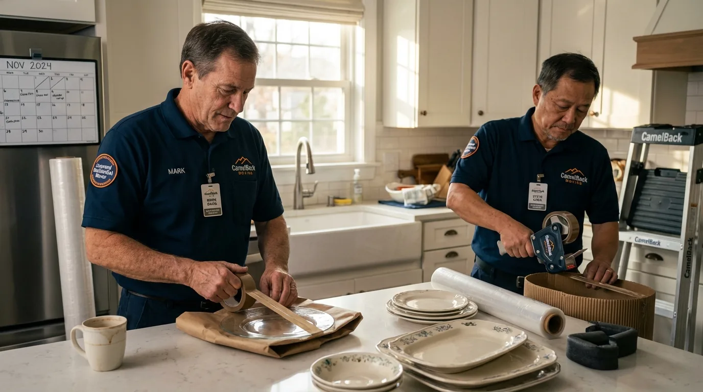 Professional crew packing kitchen dishware in Tomball, TX
